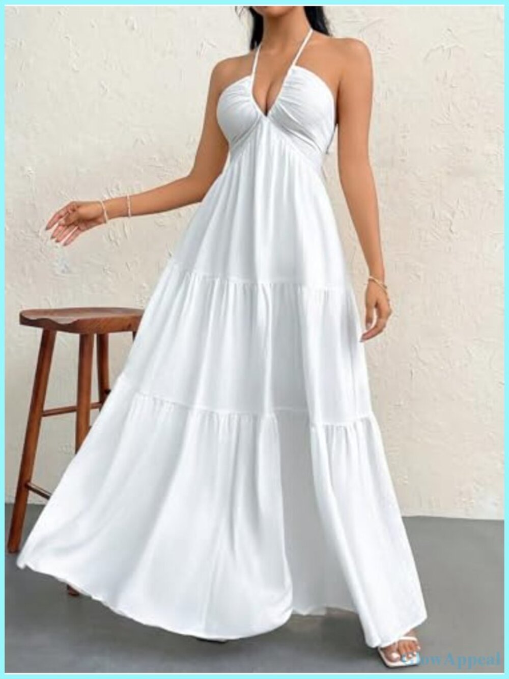 Halter V Neck Maxi Dress A-Line Casual Summer Vacation Beach Dress - Picture 4 of 6